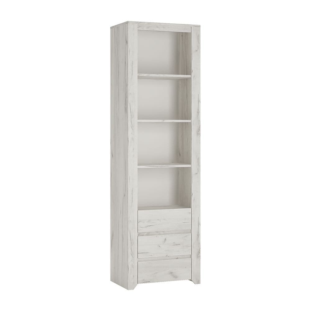 Argon Tall Narrow 3 Drawer Bookcase in White Craft Oak